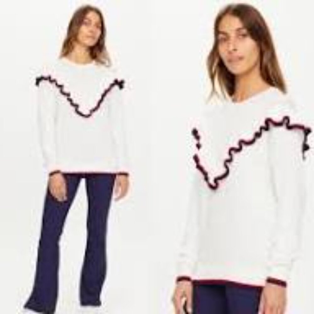 NWT The Upside Columbia Boo Frill Knit Top Cotton Sweater in Red/White/Blue - S